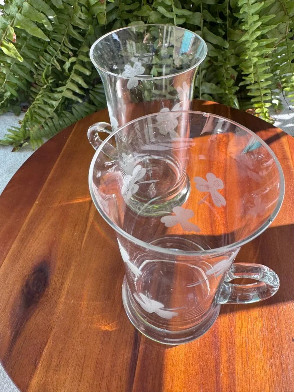 Set of 2 Vintage Princess House, Heritage Irish Coffee Mugs, Etched Shamrocks